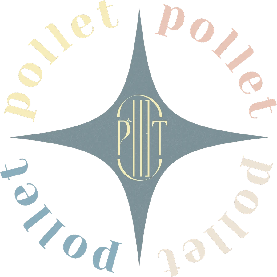Эмблема POLLET: монограмма на голубой звезде и надпись pollet по кругу